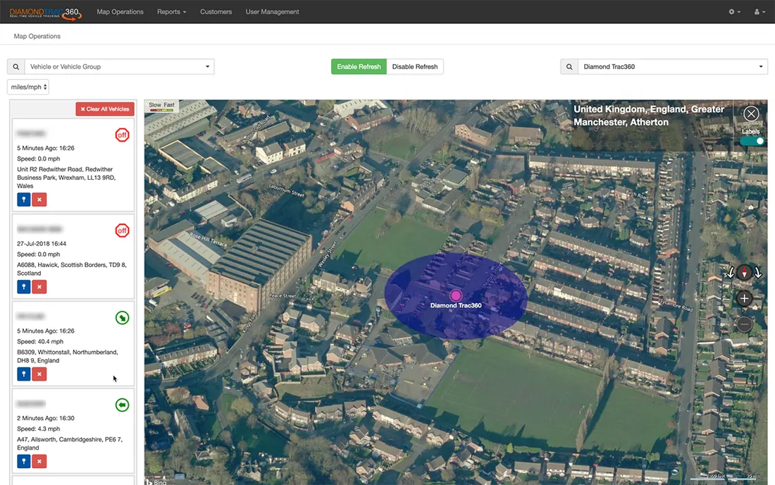 Colour-coded custom points marking depots and customer sites on the map